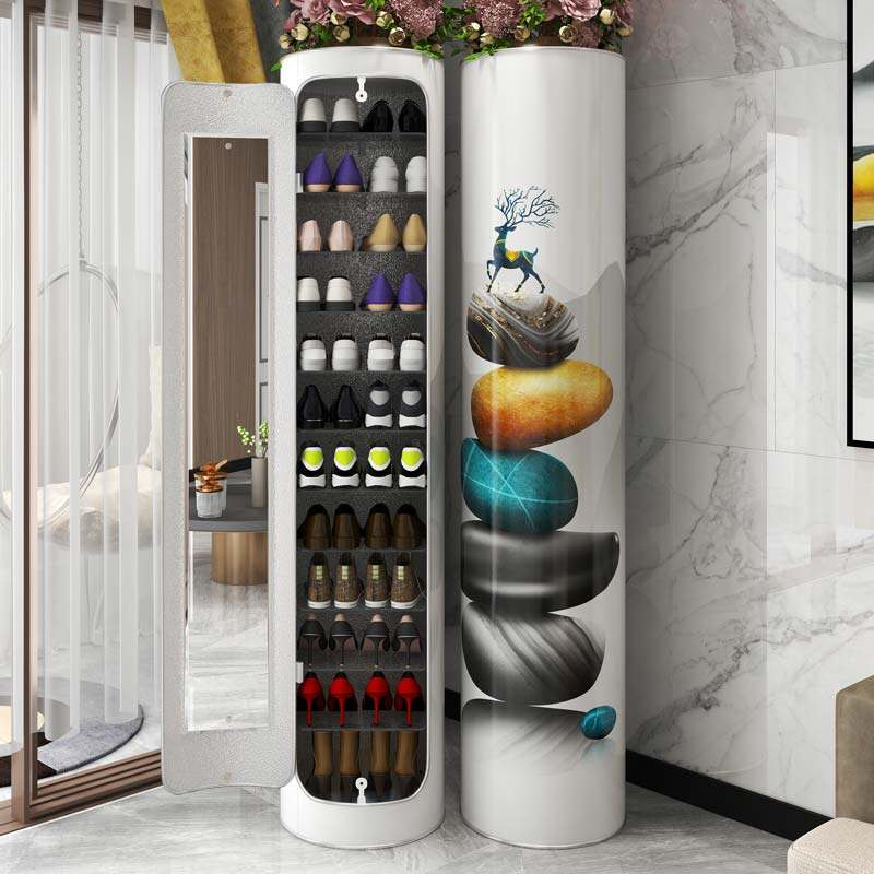 👟✨ Armoire à chaussures rotative avec miroir et désodorisant – Grande capacité et hygiénique !