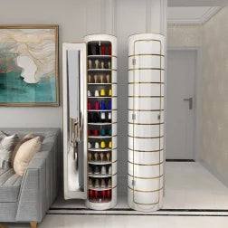 👟✨ Armoire à chaussures rotative avec miroir et désodorisant – Grande capacité et hygiénique !