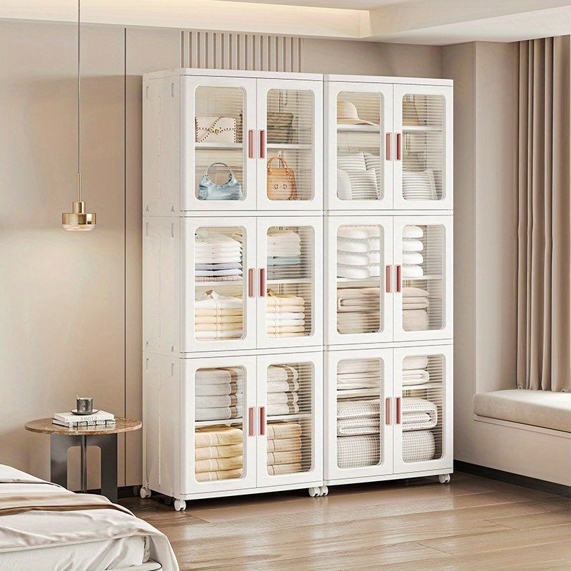 🧺 Armoire de rangement moderne en plastique blanc 2/3 pièces – Portes vitrées, organisateur polyvalent et mobile !