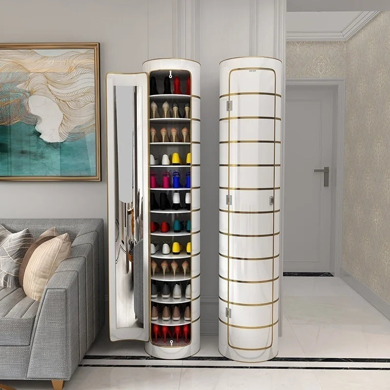👟✨ Armoire à chaussures rotative avec miroir et désodorisant – Grande capacité et hygiénique !