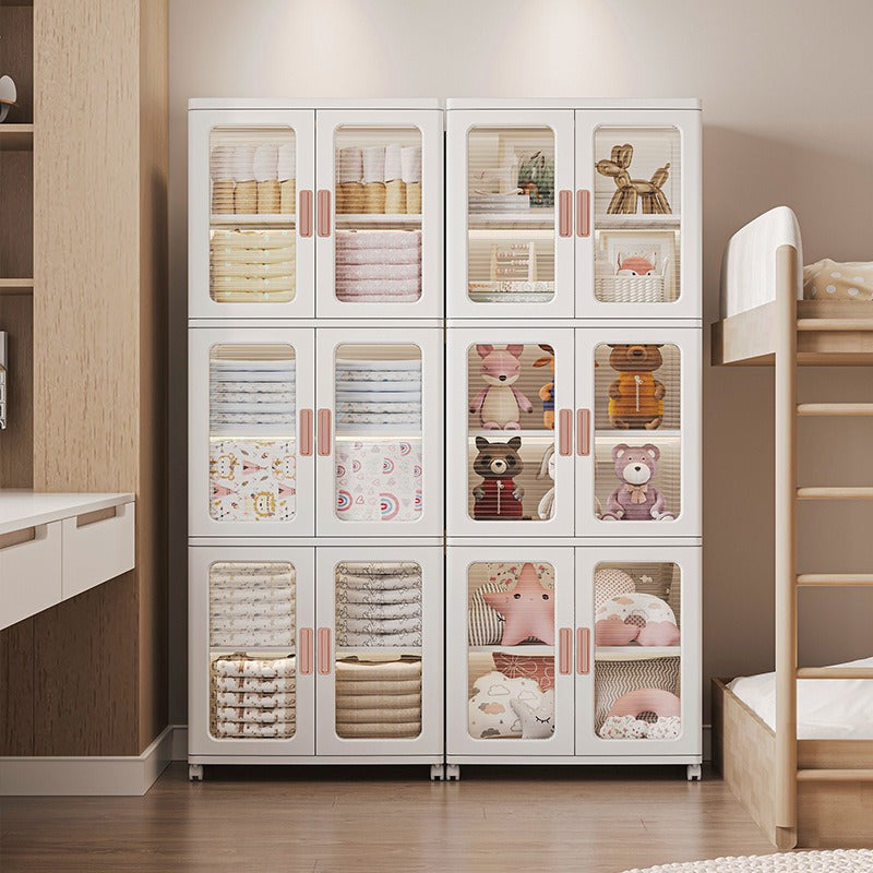 🧺 Armoire de rangement moderne en plastique blanc 2/3 pièces – Portes vitrées, organisateur polyvalent et mobile !