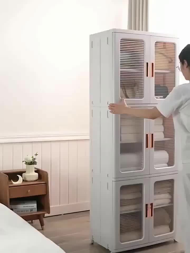 🧺 Armoire de rangement moderne en plastique blanc 2/3 pièces – Portes vitrées, organisateur polyvalent et mobile !