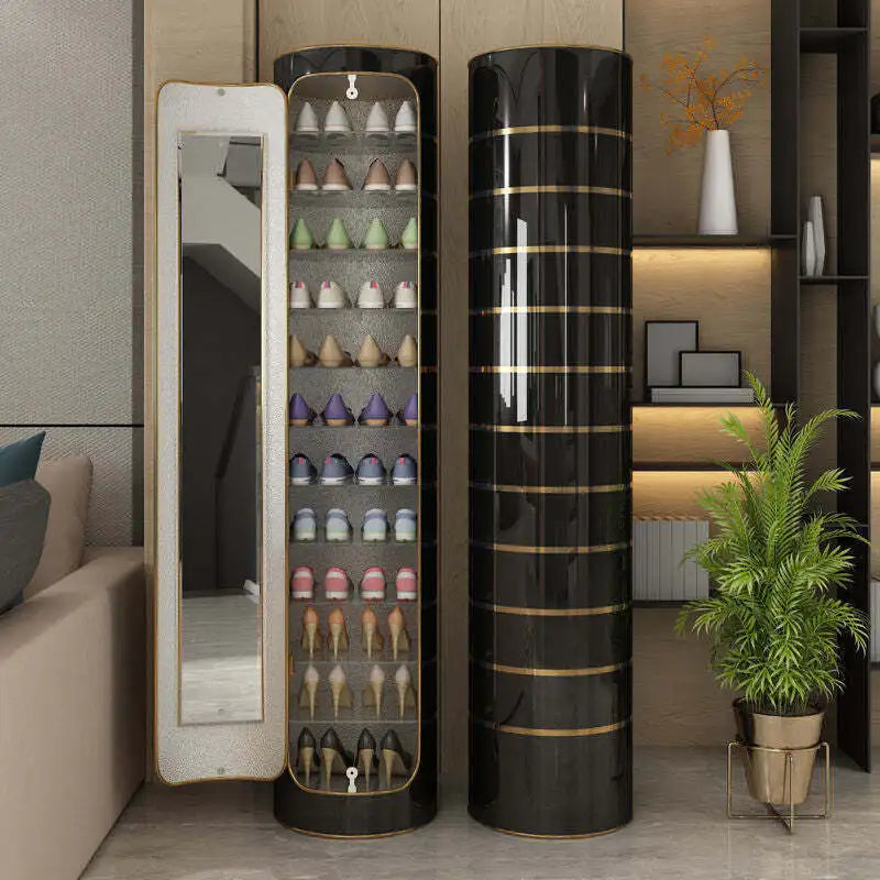 👟✨ Armoire à chaussures rotative avec miroir et désodorisant – Grande capacité et hygiénique !