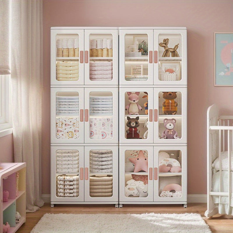 🧺 Armoire de rangement moderne en plastique blanc 2/3 pièces – Portes vitrées, organisateur polyvalent et mobile !