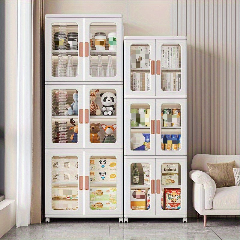 🧺 Armoire de rangement moderne en plastique blanc 2/3 pièces – Portes vitrées, organisateur polyvalent et mobile !