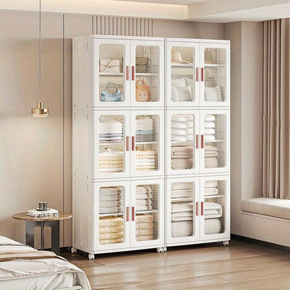 🧺 Armoire de rangement moderne en plastique blanc 2/3 pièces – Portes vitrées, organisateur polyvalent et mobile !