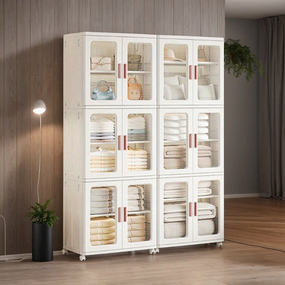 🧺 Armoire de rangement moderne en plastique blanc 2/3 pièces – Portes vitrées, organisateur polyvalent et mobile !