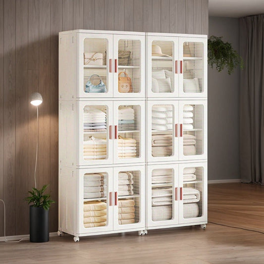 🧺 Armoire de rangement moderne en plastique blanc 2/3 pièces – Portes vitrées, organisateur polyvalent et mobile !