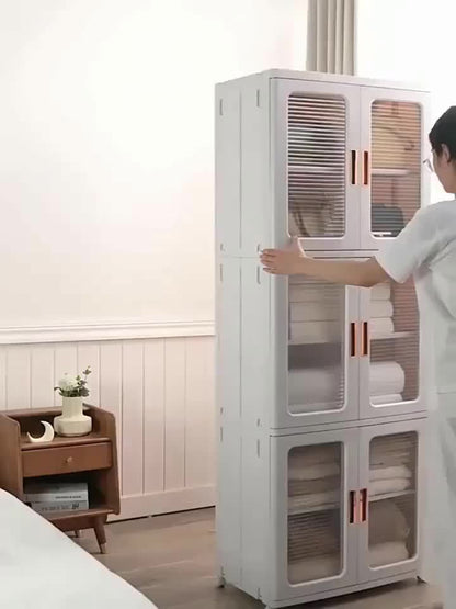 🧺 Armoire de rangement moderne en plastique blanc 2/3 pièces – Portes vitrées, organisateur polyvalent et mobile !
