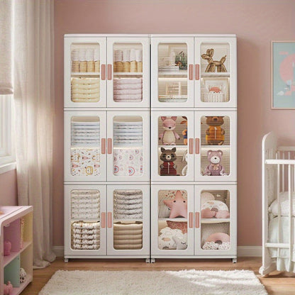 🧺 Armoire de rangement moderne en plastique blanc 2/3 pièces – Portes vitrées, organisateur polyvalent et mobile !