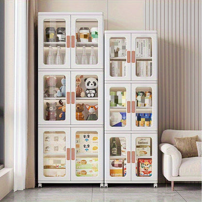🧺 Armoire de rangement moderne en plastique blanc 2/3 pièces – Portes vitrées, organisateur polyvalent et mobile !